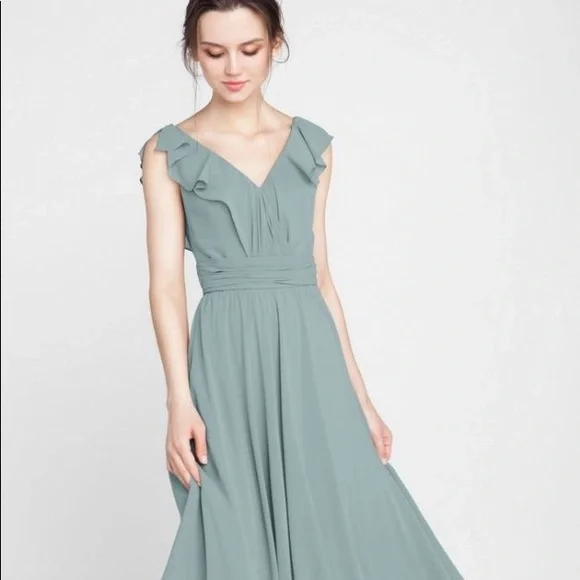 Tulle and Chantilly | Dresses | Tulle And Chantilly Ruffled Vneck Chiffon  Long Bridesmaid Dress Deep Sea | Poshmark